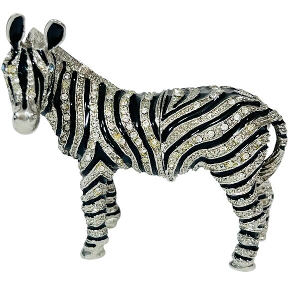 Zebra Shaped Ceramic Hinged Trinket Box Porcelain Crystals Black Silver Blue Eye - Picture 1 of 9